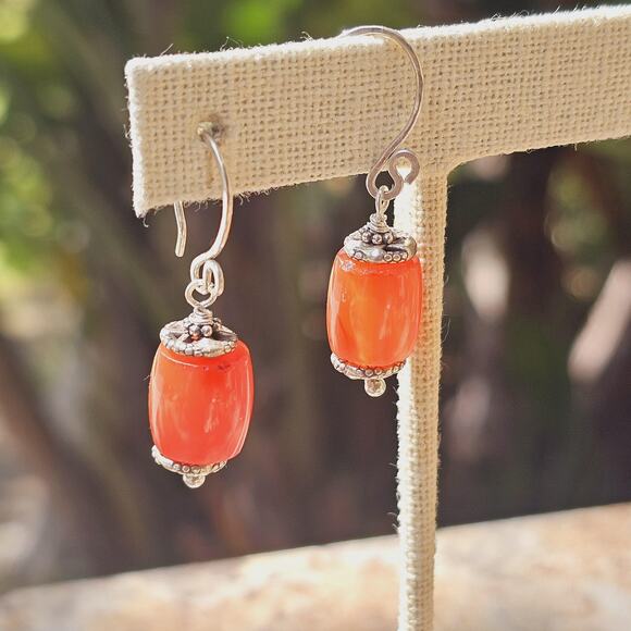 African Carnelian Hill Tribe Sterling Artisan Earrings - Picture 2 of 7